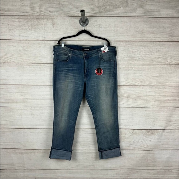 Plus Size 18 Express Mid Rise Stretch Cropped Cuffed Jeans. - Picture 1 of 7